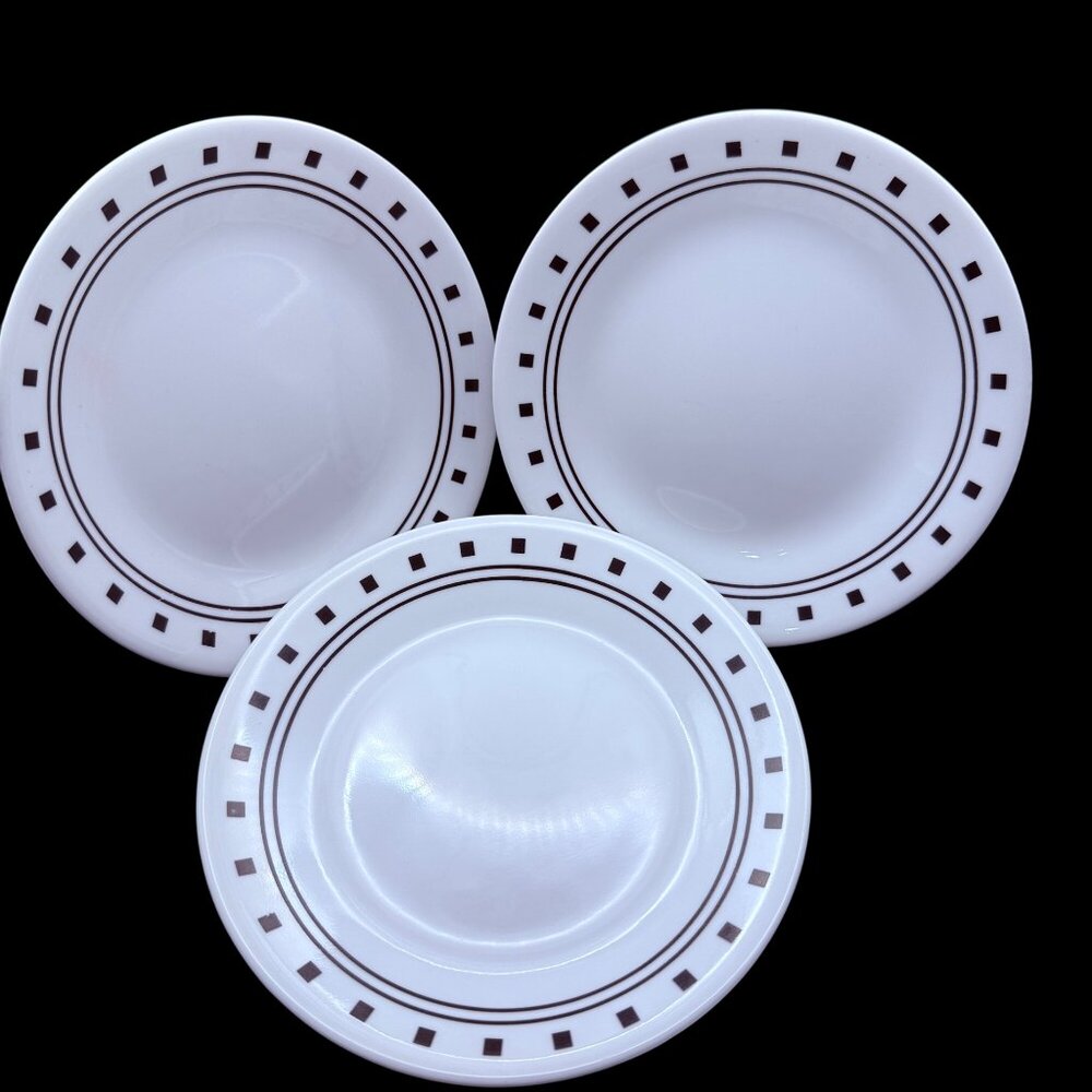 Set Of 3 Corelle “City Block” Black White Pattern 6.75" Salad Dessert Plates